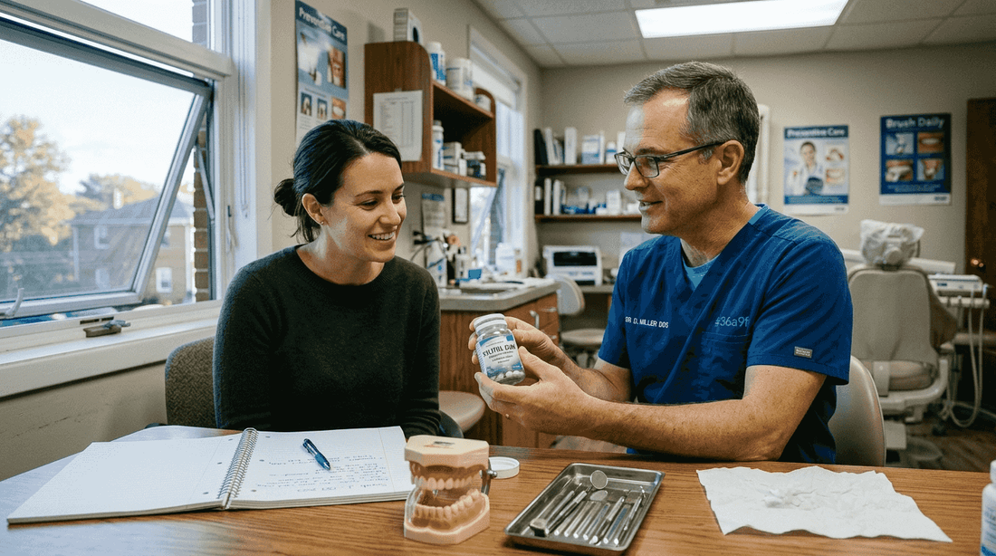 Dentist discussing functional confectionery with patient