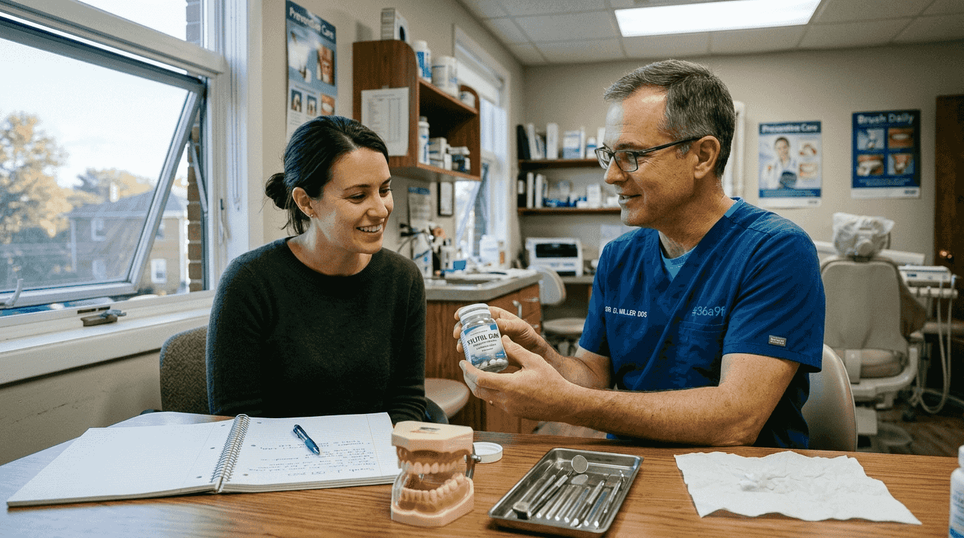 Dentist discussing functional confectionery with patient