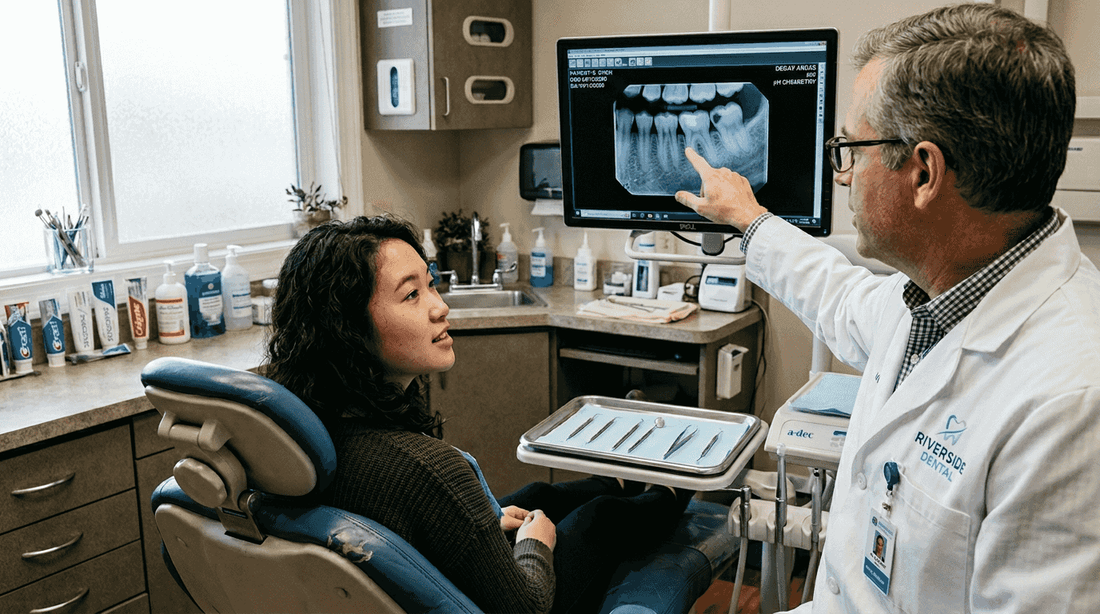 Dentist explaining mouth chemistry to dental patient