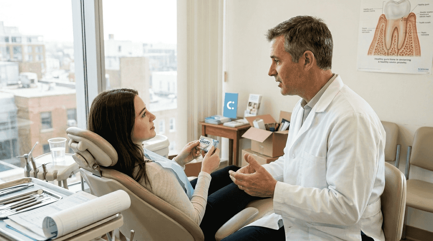 Dentist discussing gum health with patient
