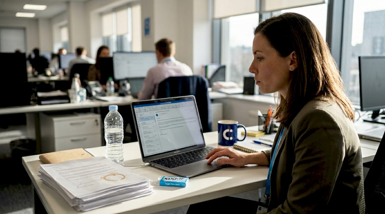 Professional chewing gum at office desk