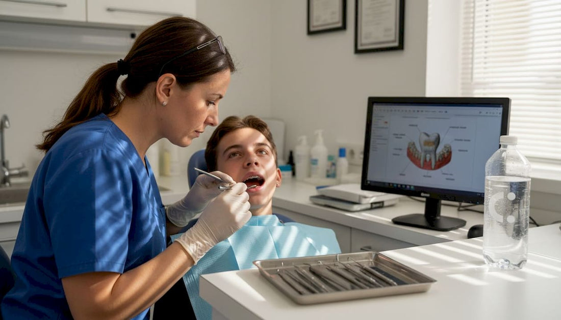 Dentist inspecting patient’s teeth in clinic